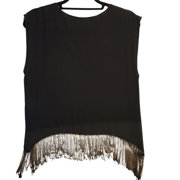 ZARA Black Chain Fringe Sleeveless Top Womens S Dressy Party Grunge Sexy Relaxed - Picture 3 of 11